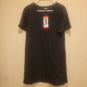 NWT NICOLE MILLER Original Black Linen Short Sleeve V-Neck Dress Medium